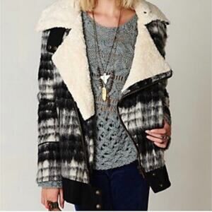 Free People Shaggy Sherpa Plaid Coat Jacket
